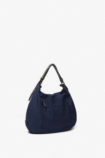 Women's blue hobo bag with braided handle