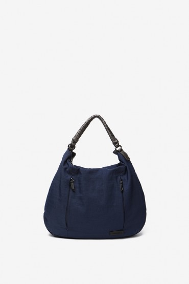 Women's blue hobo bag with braided handle