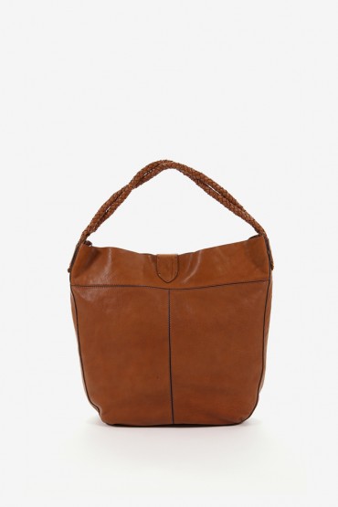 Women's cognac leather hobo bag