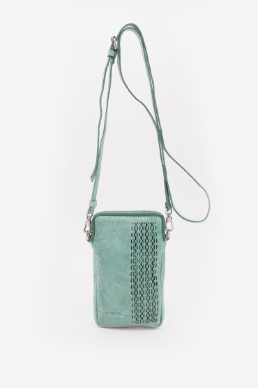 Mini bolso para el móvil en piel troquelada verde