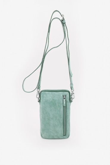 Green die-cutting leather mini phone bag