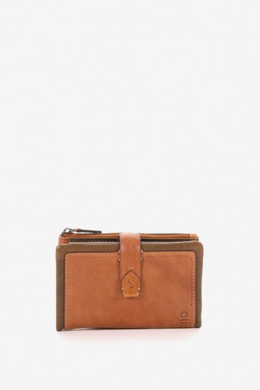 Women's cognac medium two-tone leather wallet