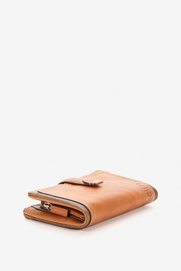 Women's cognac medium two-tone leather wallet