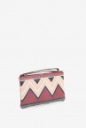 Women\'s burgundy cosmetic bag with geometric print