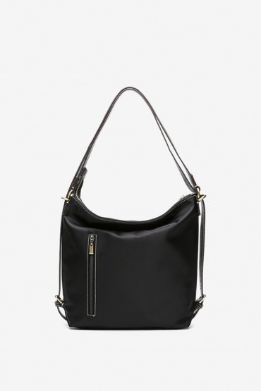 Nylon and suede backpag-bag in black