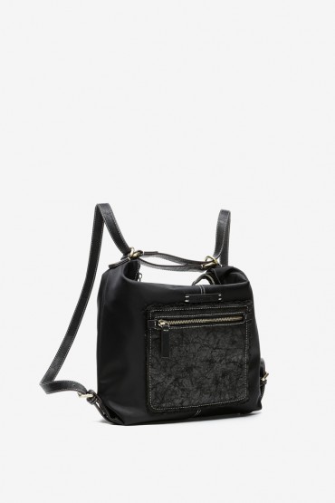 Nylon and suede backpag-bag in black
