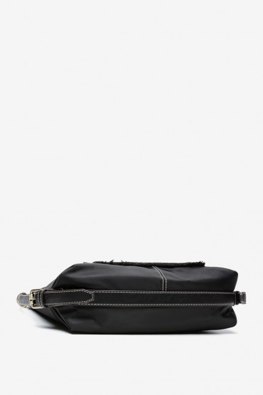 Bolso-mochila de nylon y antelina en negro