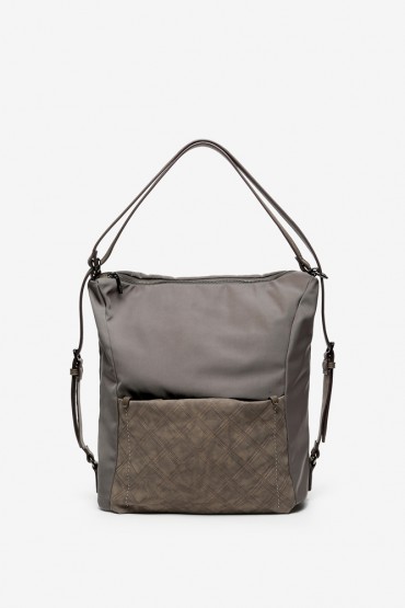 Backpack-bag with geometric print in taupe