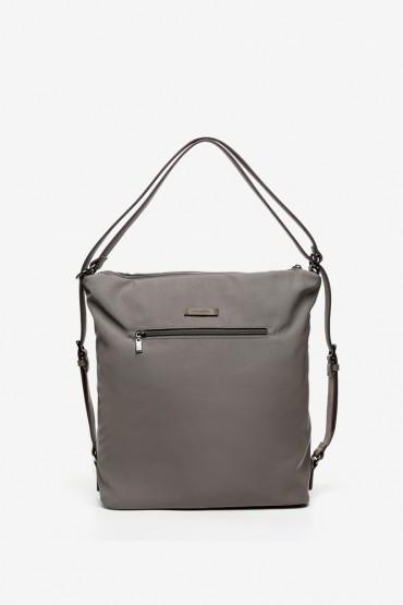 Backpack-bag with geometric print in taupe