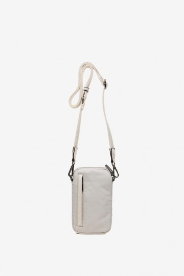 Mobile phone bag with print in beige