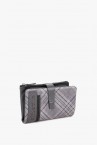 Women\'s medium leather wallet with grey plaid print