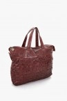 Women\'s burgundy shopper bag in braided leather