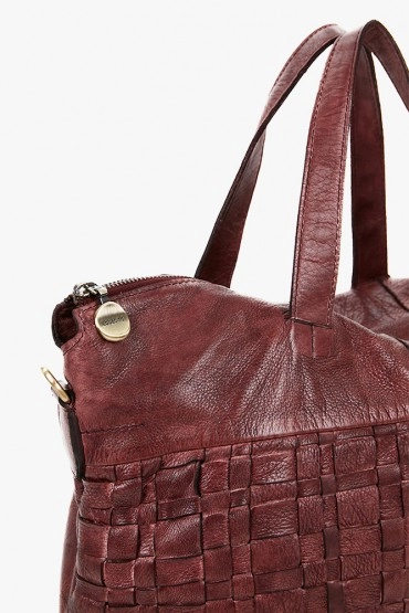 Women's burgundy shopper bag in braided leather