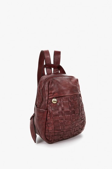 Women's burgundy backpack in braided leather