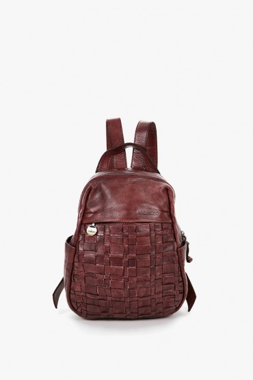 Women's burgundy backpack in braided leather