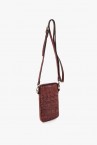 Women\'s burgundy mini phone bag in braided leather