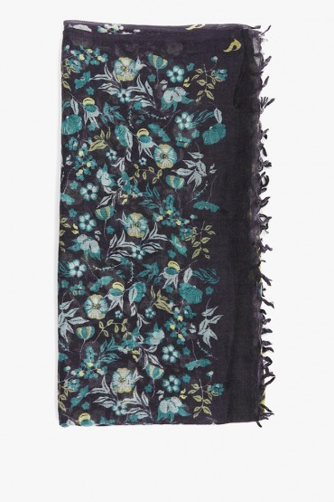 Women's wool scarf with green floral patchworks