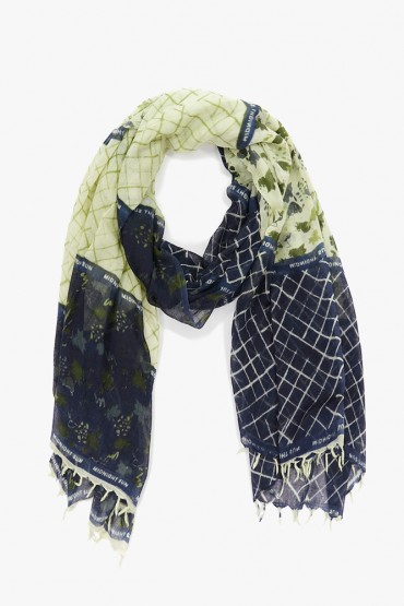 Women's wool scarf with green patchworks