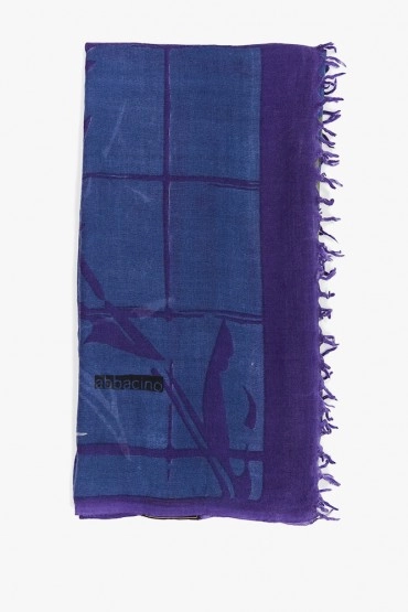Pañuelo de mujer de lana con estampado floral en lila