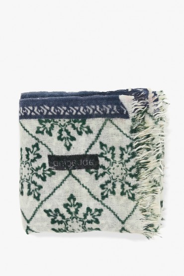 Women's wool scarf with green geometric print