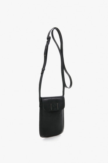 Black leather mobile phone bag