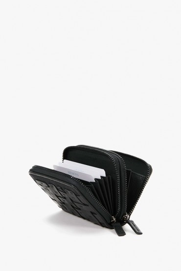 Women's small wallet with patchworks in black leather