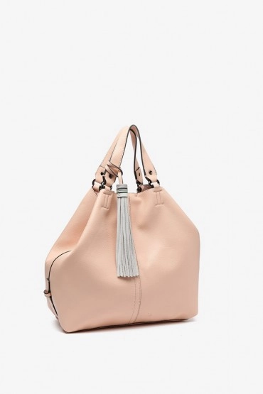 Women's pink shopper bag with tassel