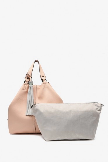 Women's pink shopper bag with tassel