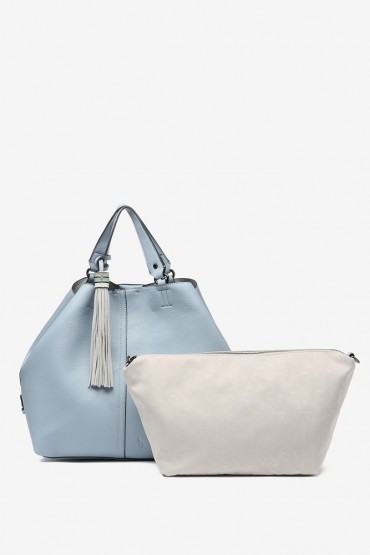 Women's blue shopper bag with tassel
