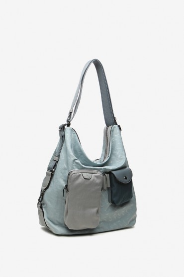 Women's nylon blue backpack-bag