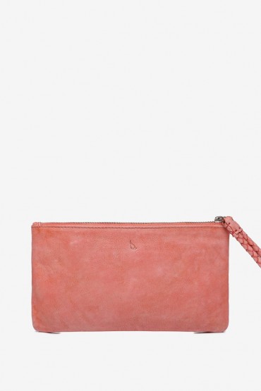 Women's large coin purse in coral leather
