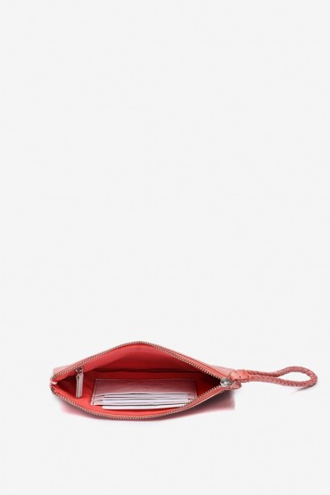 Women's large coin purse in coral leather