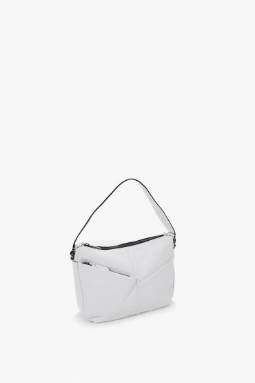 Woman's small hobo bag in white leather