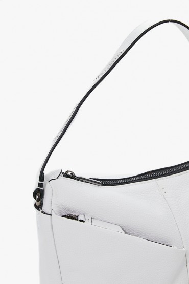 Woman's small hobo bag in white leather