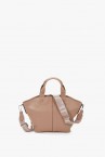 Women\'s beige leather small shopper bag