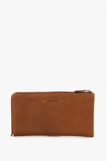 Women's large cognac leather wallet