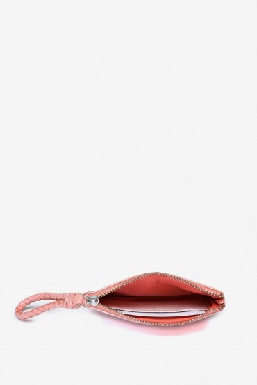 Women's small coin purse in coral leather