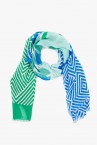 Women\'s scarf with geometric print in turquoise