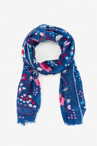 Women's scarf with boho print in blue