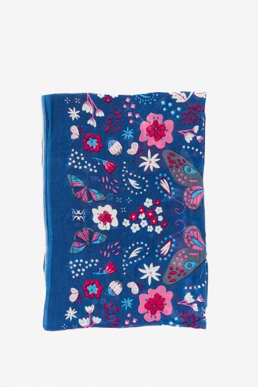 Women's scarf with boho print in blue