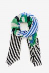 Women\'s scarf with striped print in turquoise