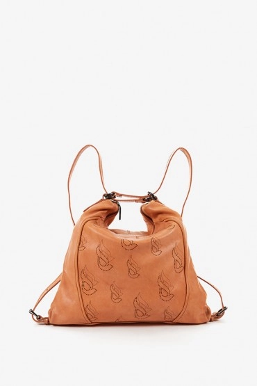 Women's bag-backpack in orange die-cut leather