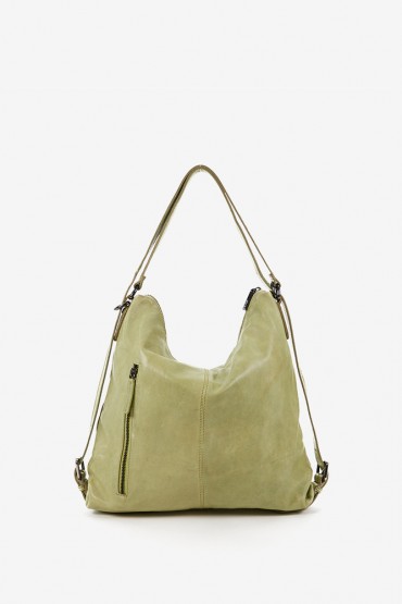Bolso-mochila de mujer en piel troquelada verde
