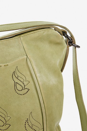 Bolso-mochila de mujer en piel troquelada verde