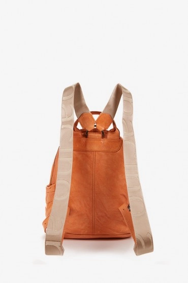 Women's backpack in orange braided leather