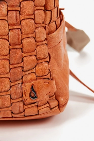 Women's backpack in orange braided leather