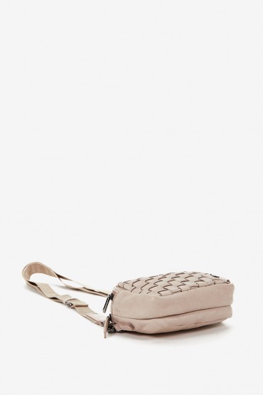 Women's crossbody bag in beige braided leather