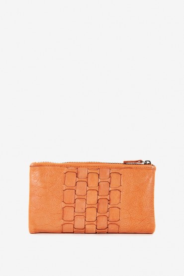 Women's large wallet in orange braided leather
