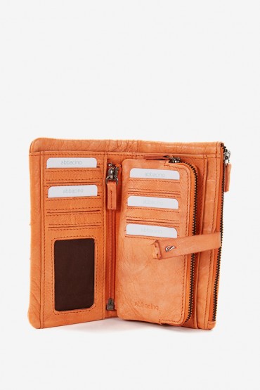 Women's large wallet in orange braided leather