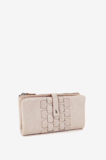 Women's large wallet in beige braided leather